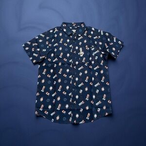 Hurley Men Short Sleeve Button Down Shirt Small Americana Fireworks Navy NWT